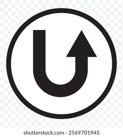 Go Straight, U turn, Right and Left, This Way, One Way, Only U Turn Black Arrow Sign Direction Icon Set. Vector Image. eps 10.