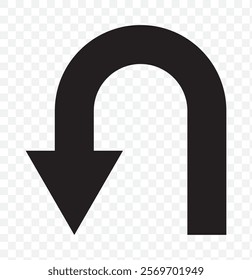 Go Straight, U turn, Right and Left, This Way, One Way, Only U Turn Black Arrow Sign Direction Icon Set. Vector Image. eps 10.