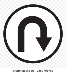 Go Straight, U turn, Right and Left, This Way, One Way, Only U Turn Black Arrow Sign Direction Icon Set. Vector Image. eps 10.