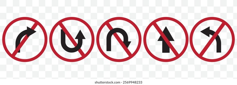 Go Straight, U turn, Right and Left, This Way, One Way, Only U Turn Black Arrow Sign Direction Icon Set. Vector Image. eps 10.