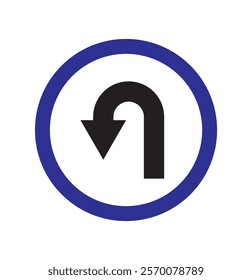 Go Straight, U turn, Right Left, One Way, Only U Turn Arrow Sign Direction Icon. Set of arrows icons.Circle arrows rotate arrow, spinning loading symbol. Circular rotation, redo process,Colorful.EPS10