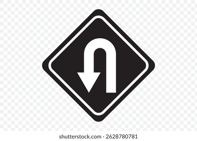 Go Straight, U turn, Right and Left, This Way, One Way, Only U Turn Black Arrow Sign Direction Icon Set. Vector Image on Transparent Background. EPS 10.