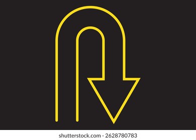 Go Straight, U turn, Right and Left, This Way, One Way, Only U Turn Black Arrow Sign Direction Icon Set. Vector Image on Transparent Background. EPS 10.