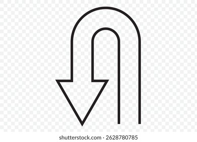 Go Straight, U turn, Right and Left, This Way, One Way, Only U Turn Black Arrow Sign Direction Icon Set. Vector Image on Transparent Background. EPS 10.