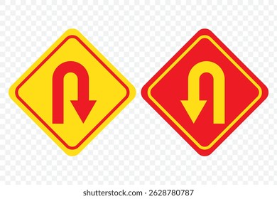 Go Straight, U turn, Right and Left, This Way, One Way, Only U Turn Black Arrow Sign Direction Icon Set. Vector Image on Transparent Background. EPS 10.