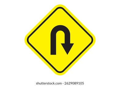 Go Straight, U turn, Right and Left, This Way, One Way, Only U Turn Black Arrow Sign Direction Icon Set. Vector Image. Right U-turn ahead traffic sign road. Arrows Showing Road Traffic. eps 10