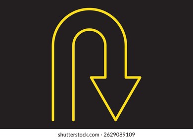 Go Straight, U turn, Right and Left, This Way, One Way, Only U Turn Black Arrow Sign Direction Icon Set. Vector Image. Right U-turn ahead traffic sign road. Arrows Showing Road Traffic. eps 10