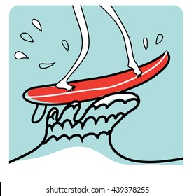 Go surfing. Surfer on the surfboard catching a big wave. Vector illustration. 