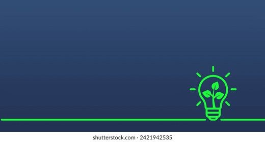 Go to sustainable, green economy, green conceptual background. Light bulb with green leaves and green line on a blue background