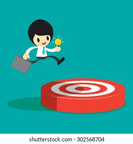 Go to target. Businessman success to target. Vector illustration. Flat design.