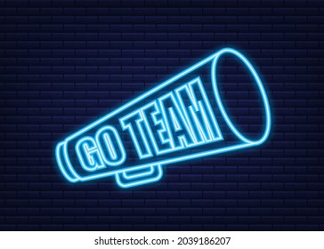 Go Team Triangle Banner. Go team in cartoon style. Neon icon. Vector stock illustration.