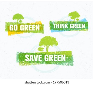 Go, Think, Save Green Eco Tree Recycling Concept On Organic Paper Background