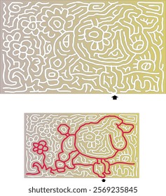 Go through the maze and darken the paths. What image is formed? Printable labyrinth, maze game for children. Maze for kids. Quest to find the right path and find out what is hidden. Solution included.