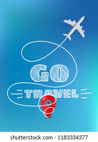 Go travel concept. Travel banner with aircraft. Vertical composition