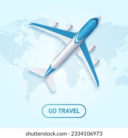 Go Travel Concept Realistic Detailed 3d Airplane over World Map. Vector illustration of Plane is Flying