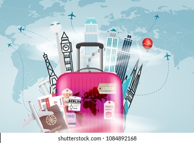 Go travel concept. Vector illustration with the bag