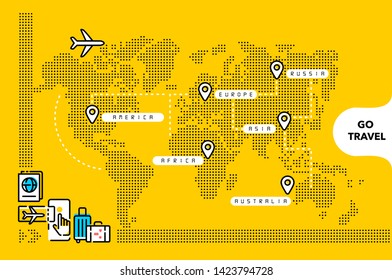 Go Travel World Map Dot Lines Illustration