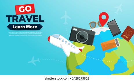 Go Travel.Travel banner with sky.Modern flat design. EPS 10. Colorful.