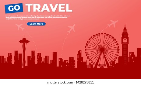Go Travel.Travel banner with sky.Modern flat design. EPS 10. Colorful.
