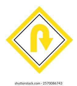 Go U Turn, right turn, left turn traffic road sign icon vector design. Black,Yellow,Blue,Red,White color U Turn Variety.