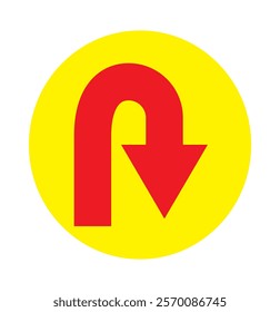 Go U Turn, right turn, left turn traffic road sign icon vector design. Black,Yellow,Blue,Red,White color U Turn Variety.