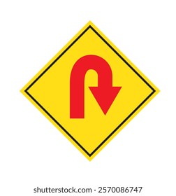 Go U Turn, right turn, left turn traffic road sign icon vector design. Black,Yellow,Blue,Red,White color U Turn Variety.