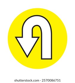 Go U Turn, right turn, left turn traffic road sign icon vector design. Black,Yellow,Blue,Red,White color U Turn Variety.