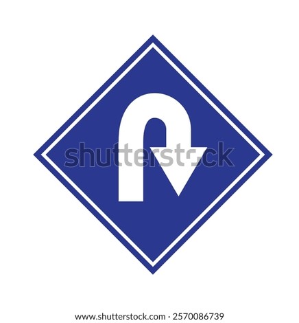 Go U Turn, right turn, left turn traffic road sign icon vector design. Black,Yellow,Blue,Red,White color U Turn Variety.