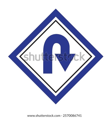 Go U Turn, right turn, left turn traffic road sign icon vector design. Black,Yellow,Blue,Red,White color U Turn Variety.