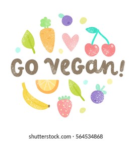 Go vegan art. Vector hand drawn illustration