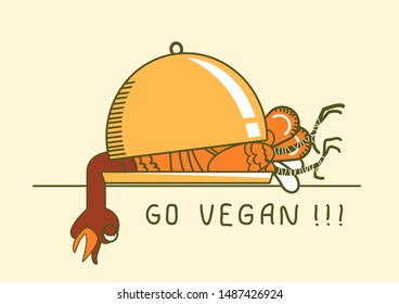 Go vegan color symbol illustration. Thanksgiving turkey on holiday dish 