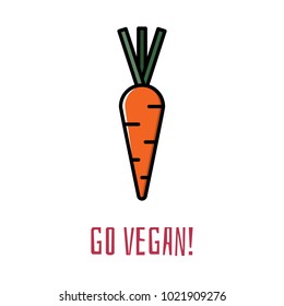 go vegan! concept banner. carrot - flat style. logo for vegans or vegetarian market. healthy food.