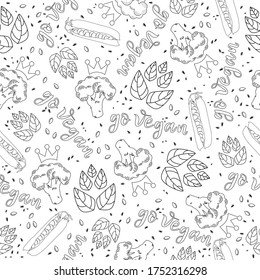Go vegan contour pattern on a white background . Isolated contour elements without background.pattern for printing, packaging, poster, decoration, postcard, background.