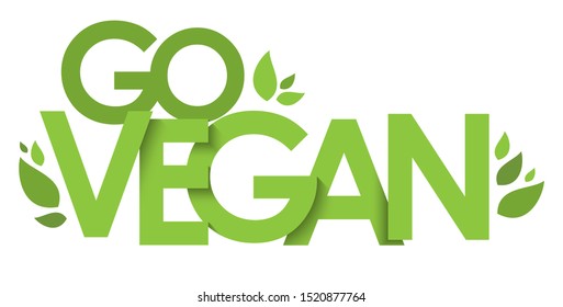 GO VEGAN green vector typography with leaves