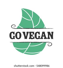 Go vegan icon with leafs on white background