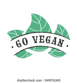 Go vegan icon with leafs on white background