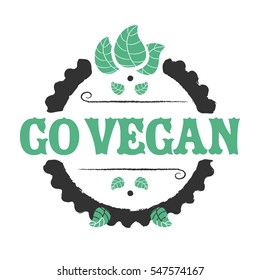Go vegan icon with leaves on white background