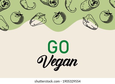 go vegan lettering poster with vegetables vector illustration design