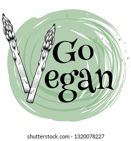 Go vegan text with asparagus, vector