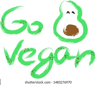Go vegan vector concept with cute kawai avocado.
