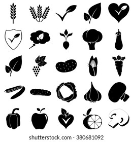 Go vegan vegetarian fruits vegetables simple  icons set