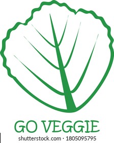 Go veggie sticker. Symbol of vegetarianism. A call to vegetarianism. Green leaf of lettuce. Veggie logo.
