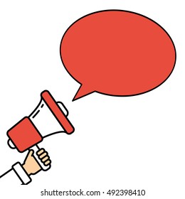 Go vote concept. Hand with megaphone on white background with red speech bubble. Presidential campaign.