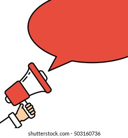 Go vote concept. Hand with megaphone on white background with red speech bubble. Presidential campaign.