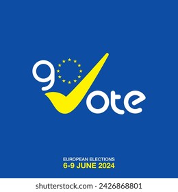 Go Vote - European elections June 9, 2024. EU political elections campaign banner design with flag on blue background.