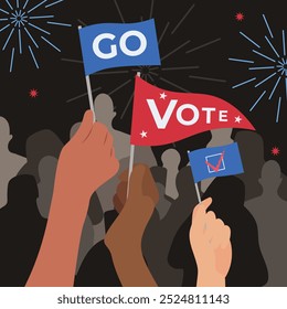 go vote hands holding flag election day flat illustration