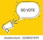 Go vote Megaphone and colorful yellow speech bubble with quote. Blog management, blogging and writing for website. Concept poster for social networks, advertising, banner