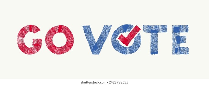 Go Vote! text in calligraphy for 2024 United States of America Presidential election. Vote day, November 5. Brush vector text with USA flag colors and check mark in Vote symbolizing voting. Election.