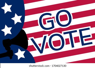 GO vote text on USA flag with megaphone in hand. Vector illustration