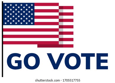 go vote text and USA flag vector,isolated on white background